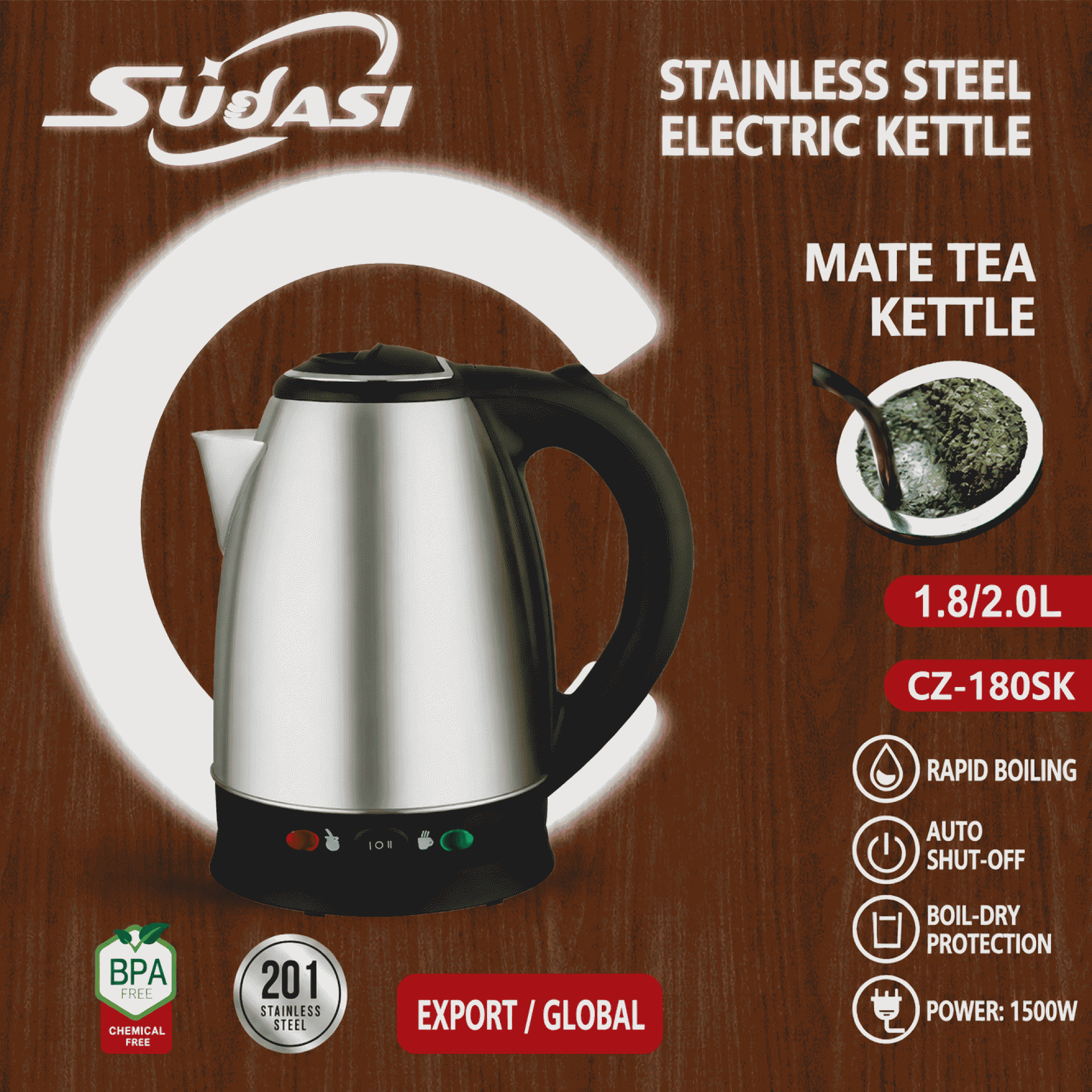 Foreign trade dual-switch two-speed heat preservation Argentine yerba mate stainless steel SKD Lianjiang quick boiling electric kettle