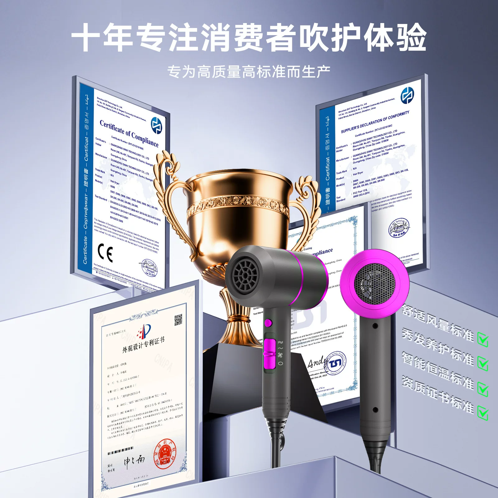 爆款t形吹风机110v发廊专业吹风筒TEMU代发大功率吹风机批发