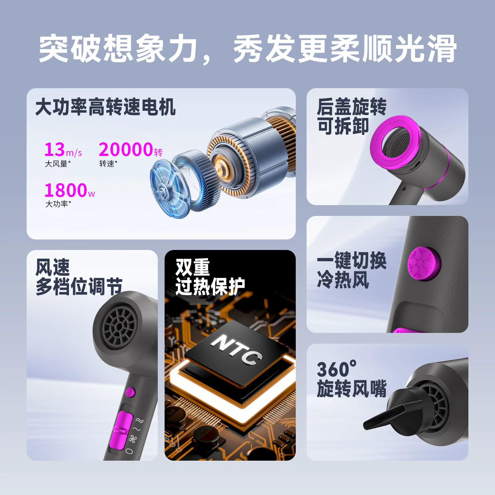 爆款t形吹风机110v发廊专业吹风筒TEMU代发大功率吹风机批发