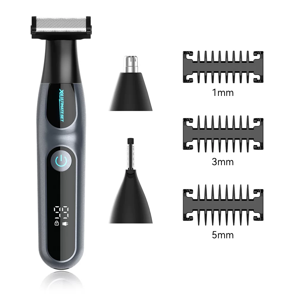 다기능 전신 세척용 남성용 LED 디지털 여행용 자물쇠 T자 칼 수염 및 코털 다듬기 면도기