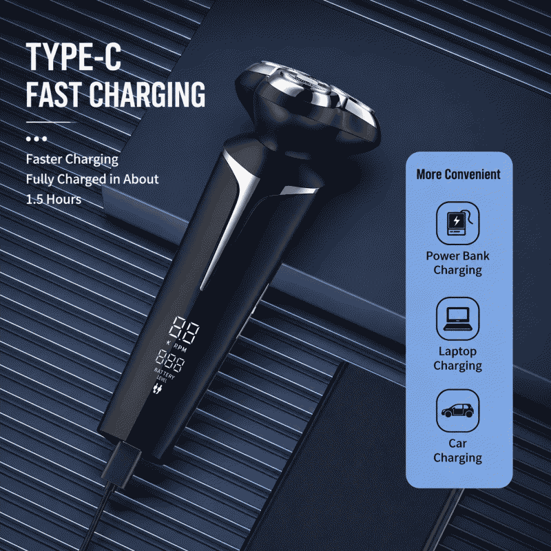 Magnetic three-blade razor, full-body water washing for shaving, digital display fast charging, cross-border wholesale, magnetic three-blade razor