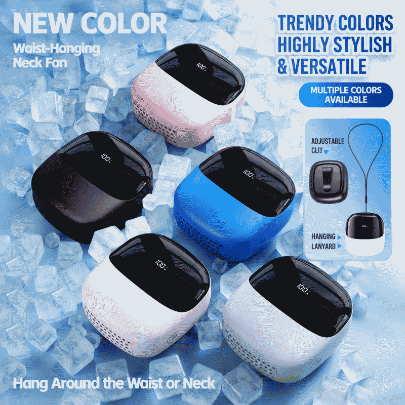 Neck fan with digital display, usb charging, waist-hanging, strong wind force, leafless desktop, small gift consignment, neck fan