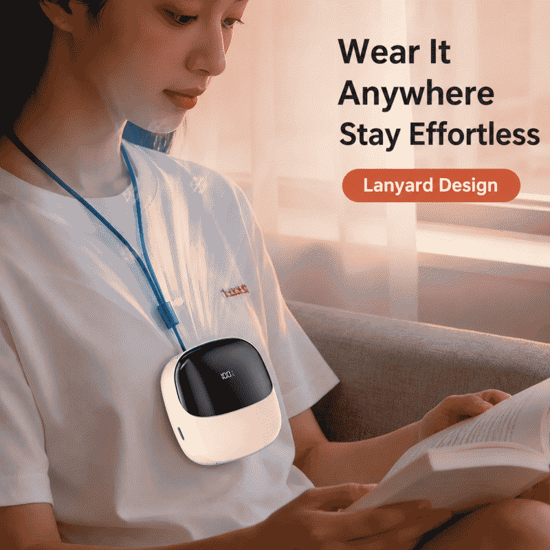 Neck fan with digital display, usb charging, waist-hanging, strong wind force, leafless desktop, small gift consignment, neck fan