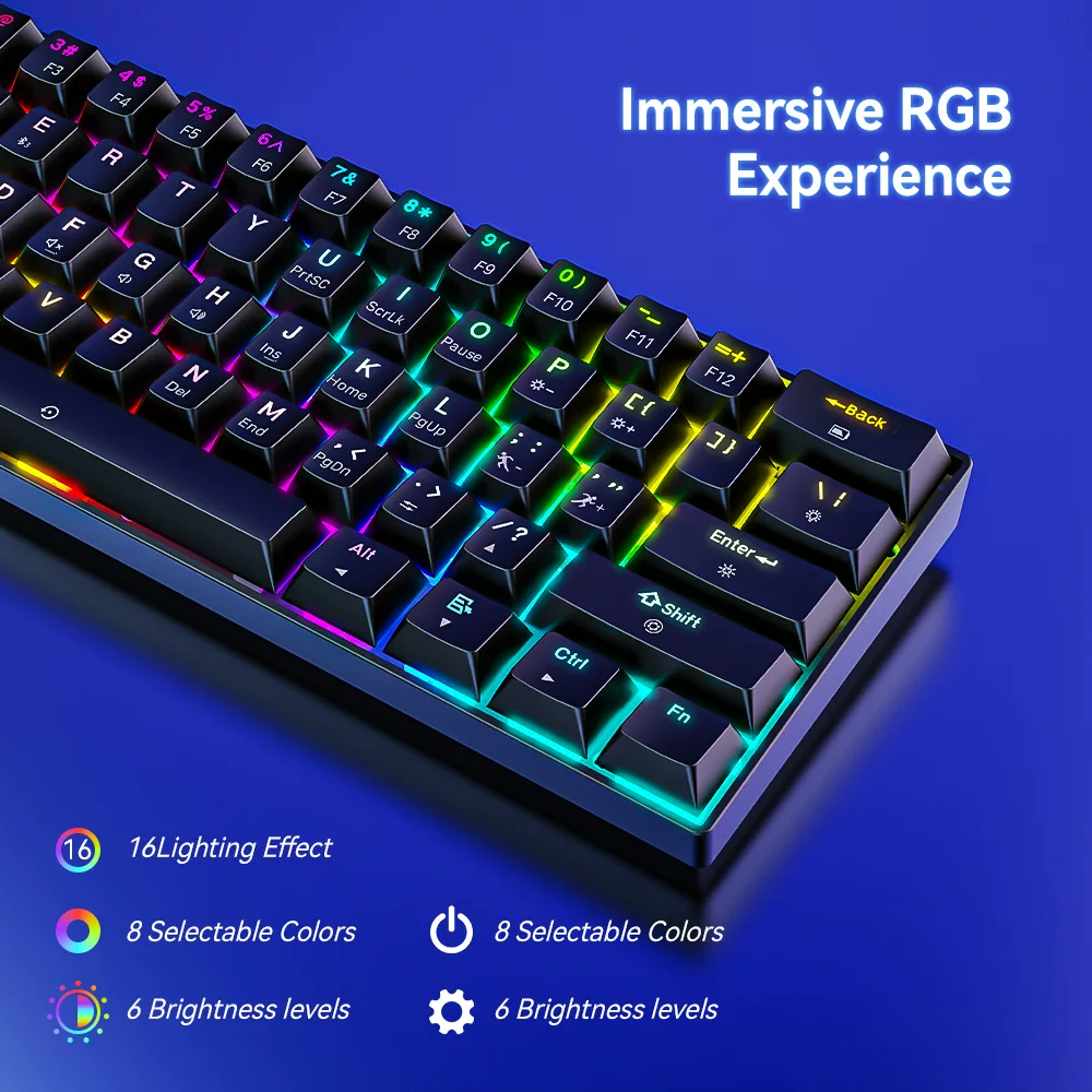 Bluetooth Triple Mode Mechanische Tastatur 61-Tasten RGB beleuchtete Tastatur mit Tastenbelegung Gaming Wireless Gaming Keyboard