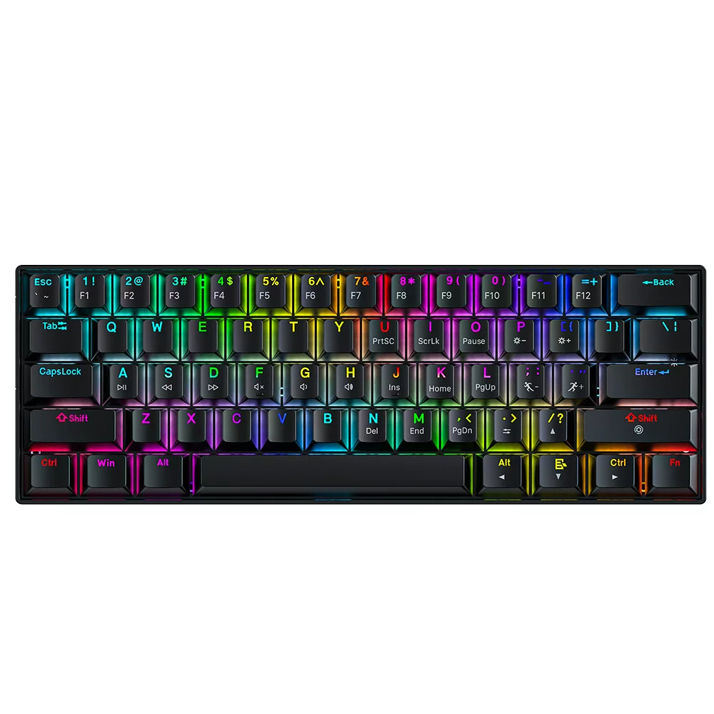 Bluetooth Triple Mode Mechanische Tastatur 61-Tasten RGB beleuchtete Tastatur mit Tastenbelegung Gaming Wireless Gaming Keyboard