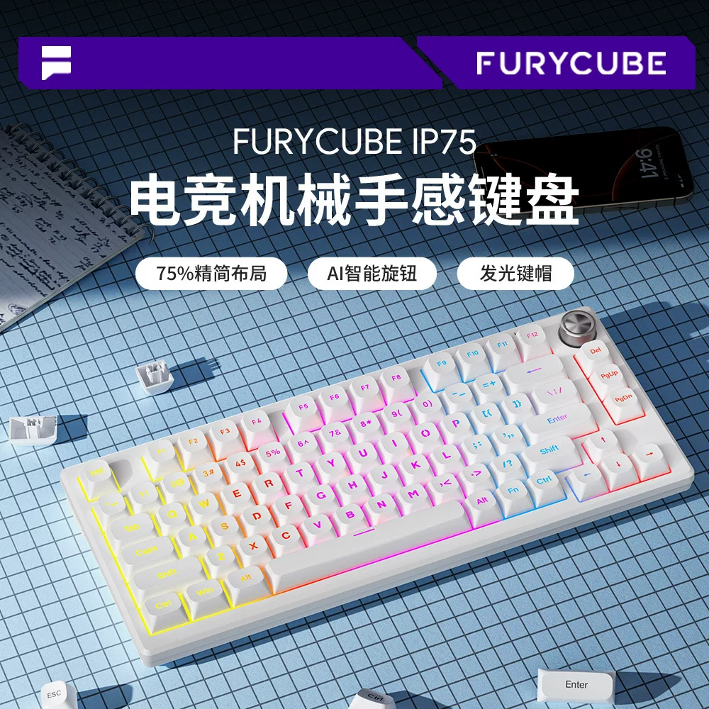 FURYCUBE IP75发光机械手感键盘电脑游戏电竞高颜值有线静音键盘