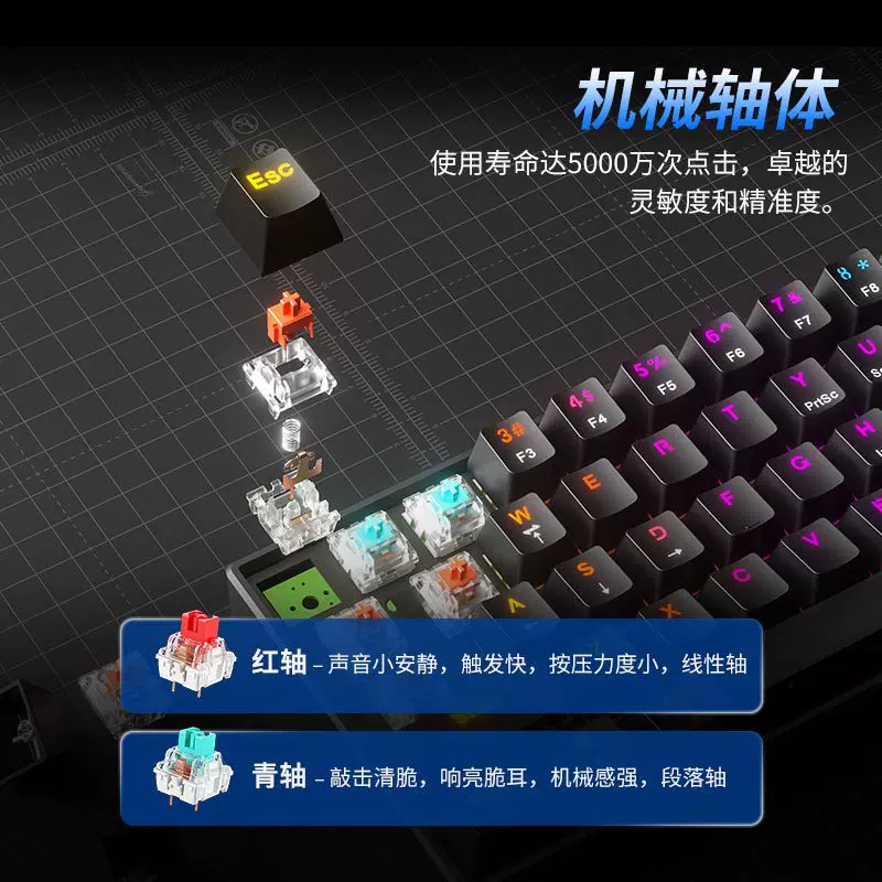 A61K混光机械键盘有线船壳结构游戏电竞办公电脑便捷61配列小键盘