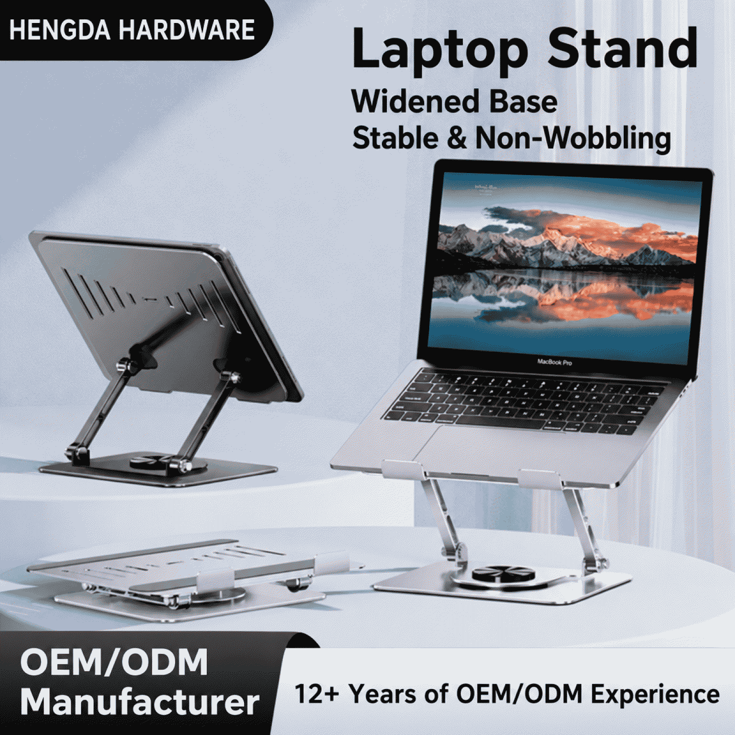 Laptop stand bracket with 360° rotation, desktop height increase, suspended vertical lifting, and cooling