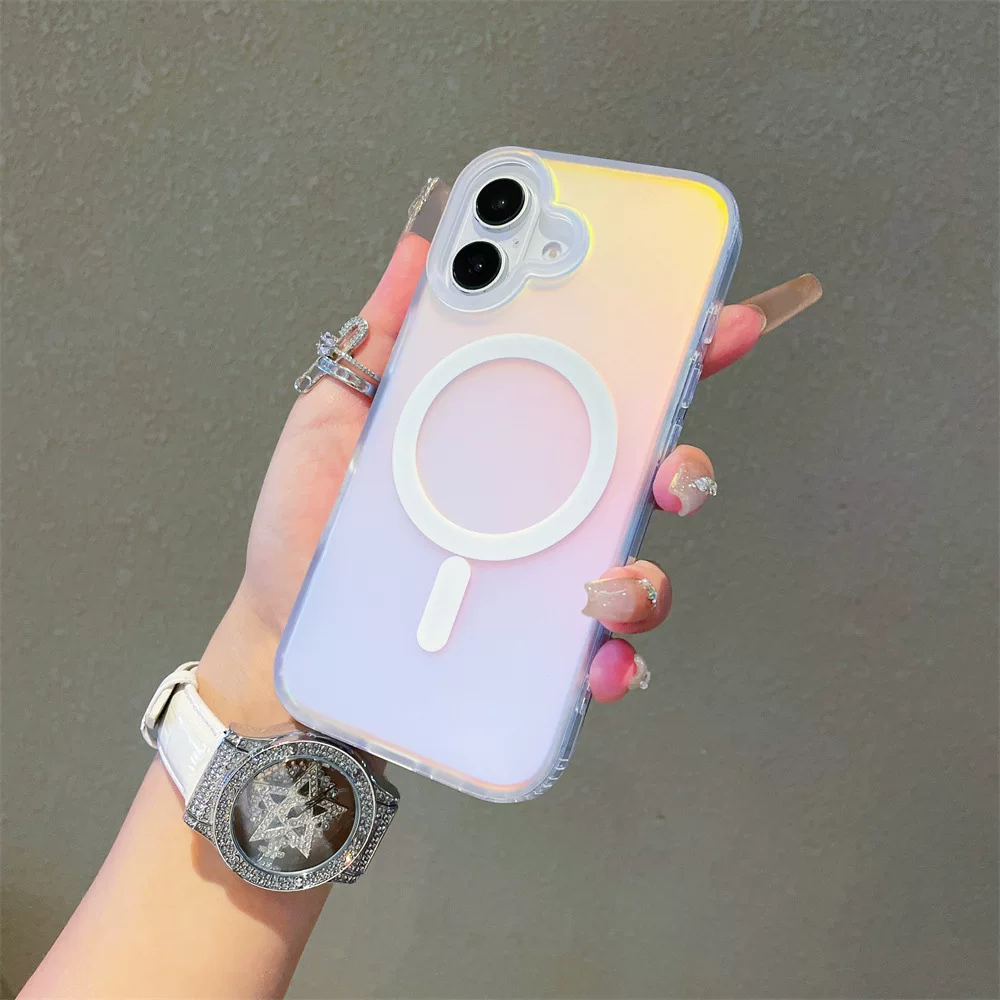 Suitable for Apple 18promax laser gradient phone case 17Pro magnetic case iPhone17 matte chameleon