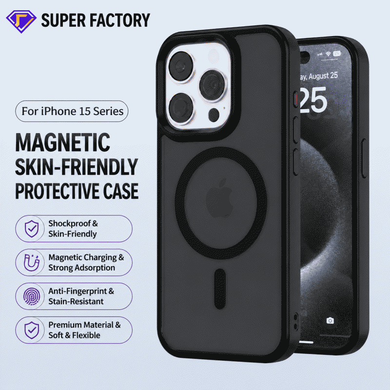 Wholesale of cross-border applicable iPhone15/14/13ProMax skin-sensing magnetic anti-drop matte phone cases available for customization