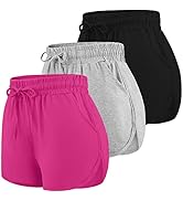 URATOT 3 Packs Women Sport Shorts Cotton Yoga Running Workout Shorts Summer Athletic Pant with Dr...