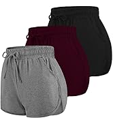 URATOT 3 Packs Women Sport Shorts Cotton Yoga Running Workout Shorts Summer Athletic Pant with Dr...